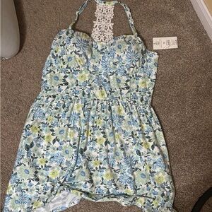 Floral Mini Dress with Lace Detail